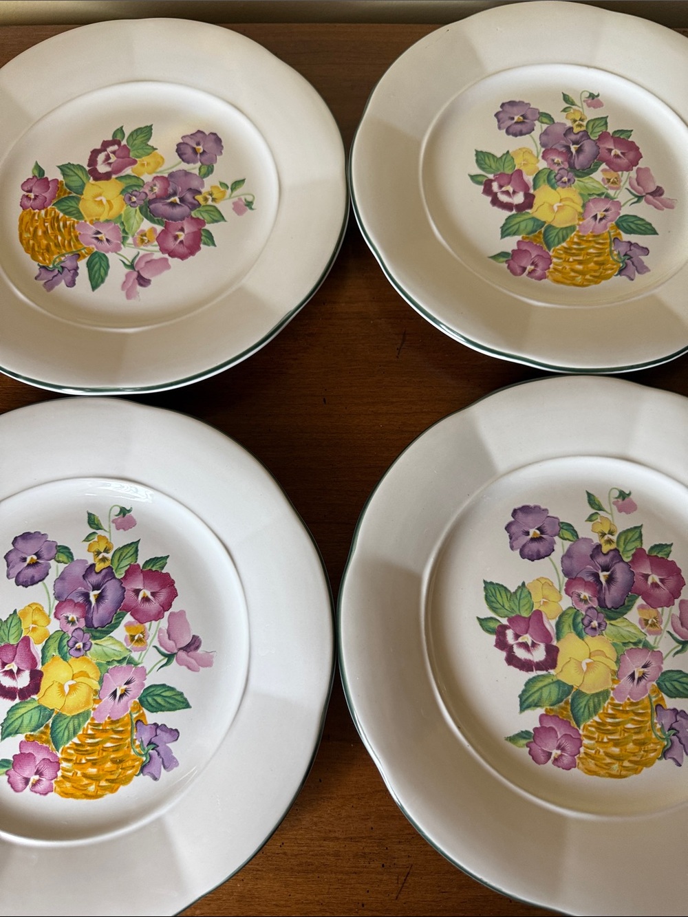 White Floral Dinner Plate - Pansy Bouquet Design